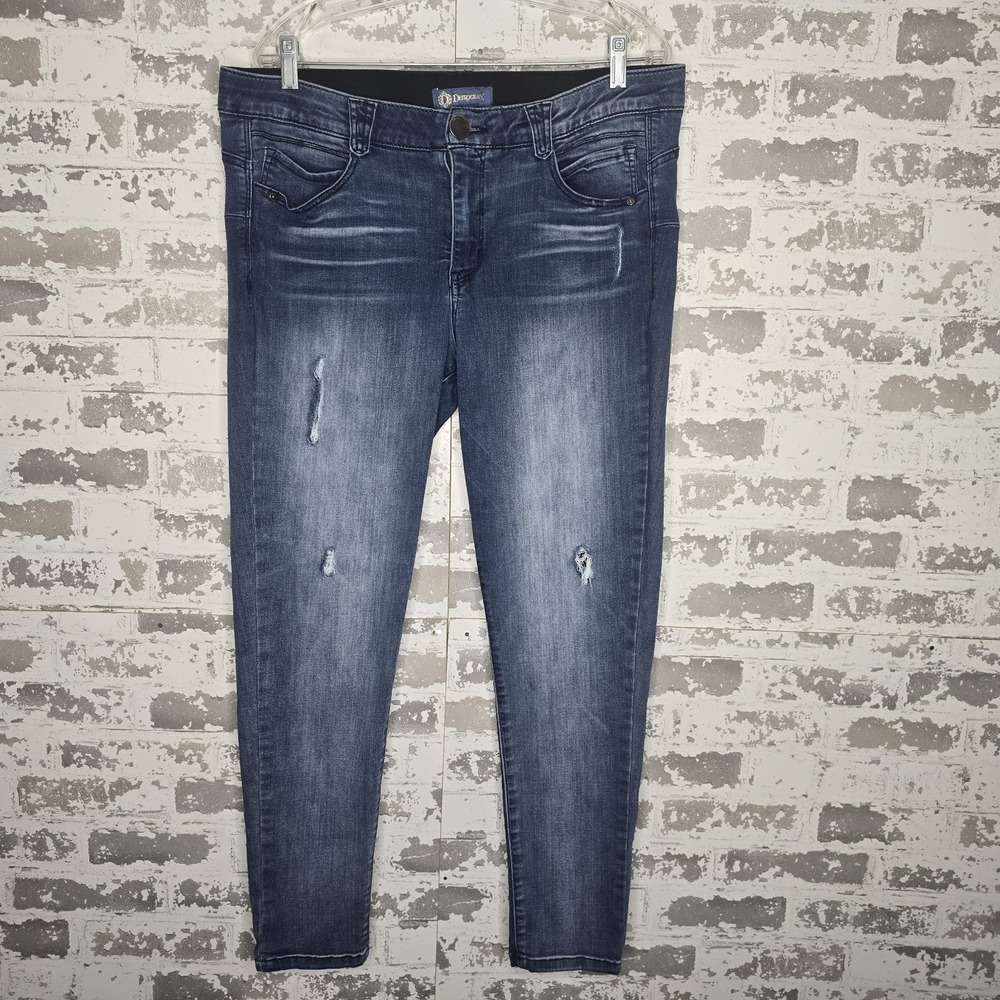 Democracy Jeans Womens 16 Mid Rise Tapered Leg Distressed Denim Ab Solution Blue